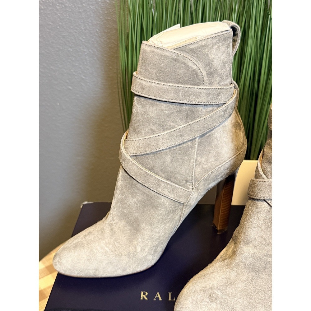 Ralph Lauren Purple Label Kourtney Gray Suede Buckle Strap Ankle Boots 37 New - Picture 3 of 15
